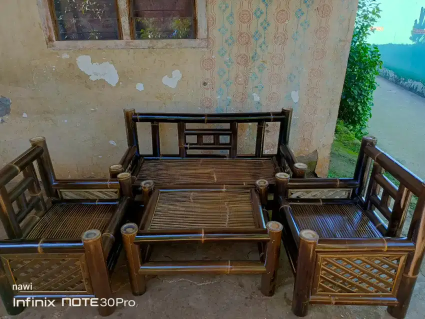kursi bambu 1 set  bale dan bangku senderan