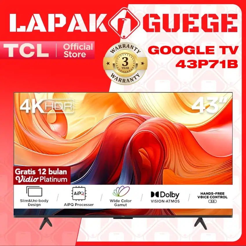 TCL 43P71B 43 inch Google TV 4K UHD HDR 10+ Dolby Atmos/Vision