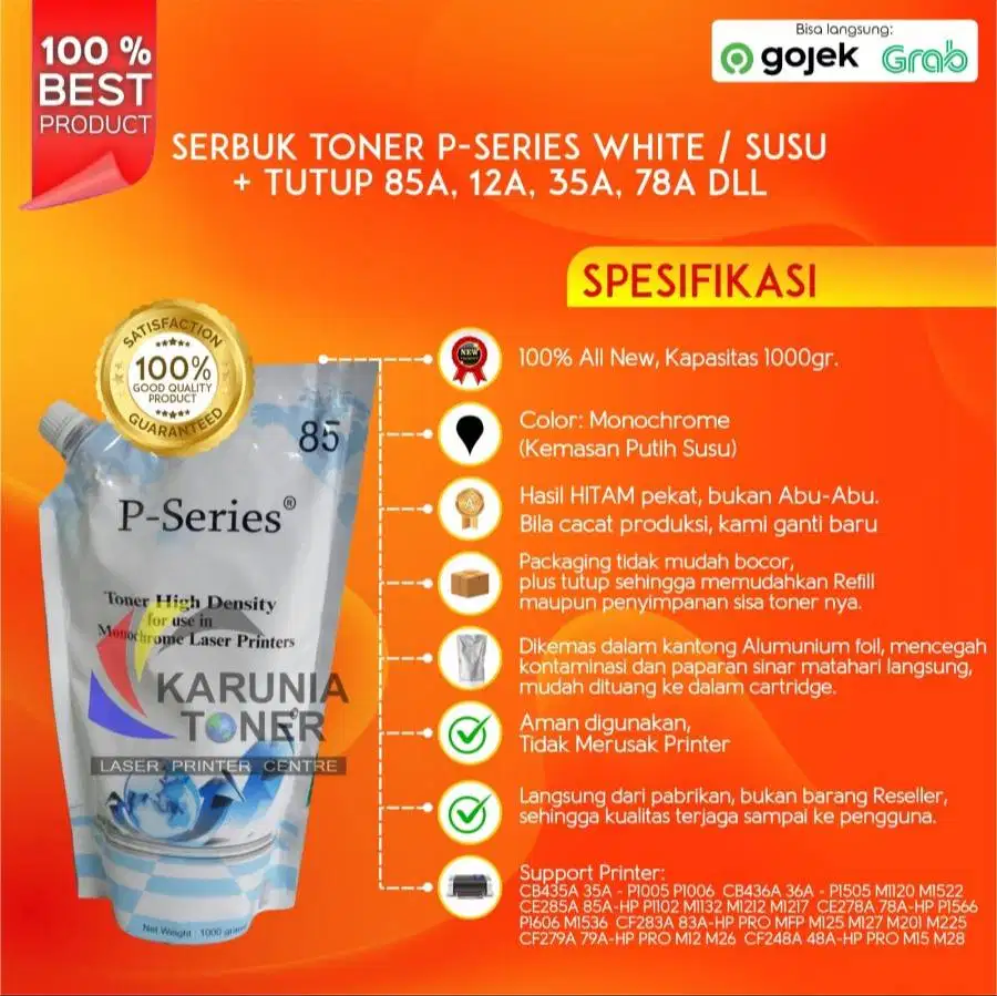 TONER P SERIES SUSU 83A/85  1102 MONOCROME BAGUS
