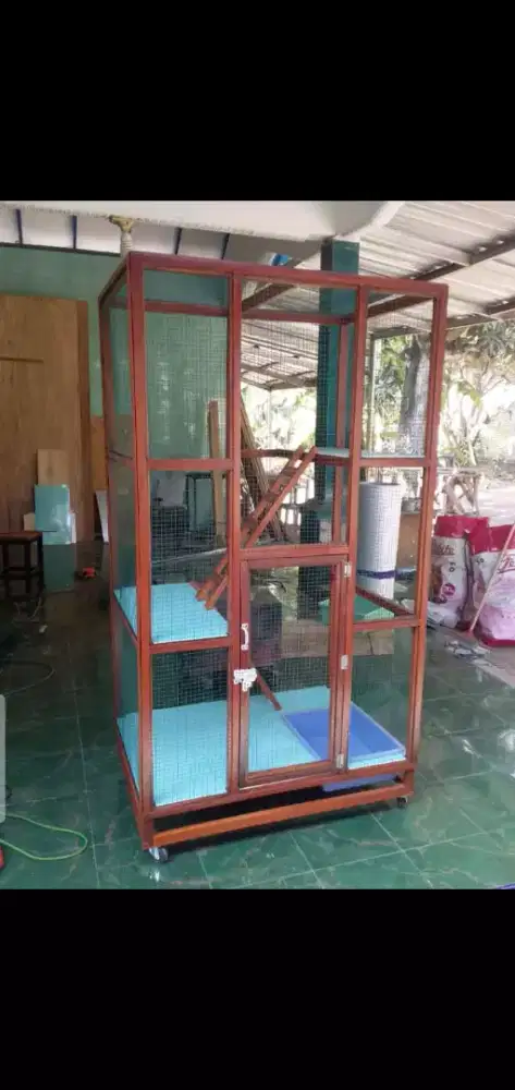 Kandang kucing maincoon kayu mahoni GSK
