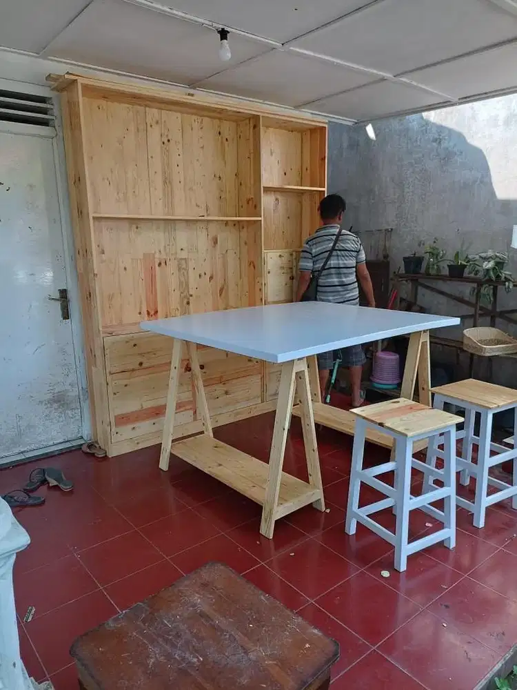 Meja Lipat/Meja Kantor/Bahan Jati Belanda Bongkar Pasang Ex Kantor