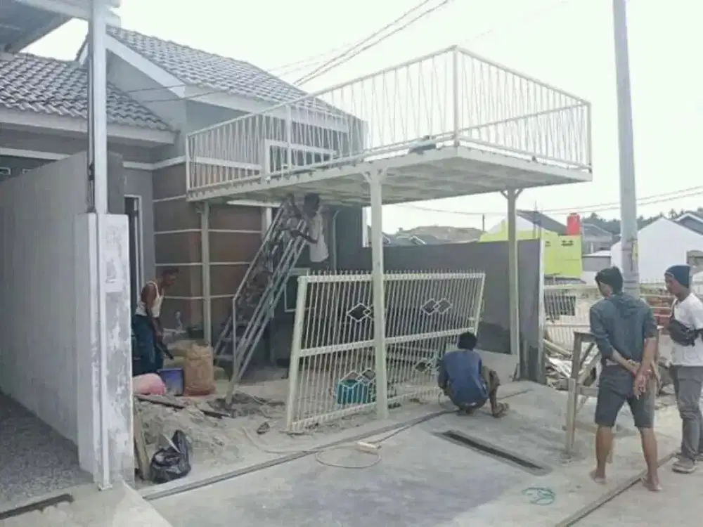 Kanopi balkon dak plat mezzanine & reling kaca railing balkon stenlis