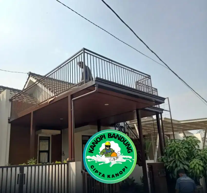Kanopi balkon dak flat mezzanine + plafon pvc & railing/reling stanlis