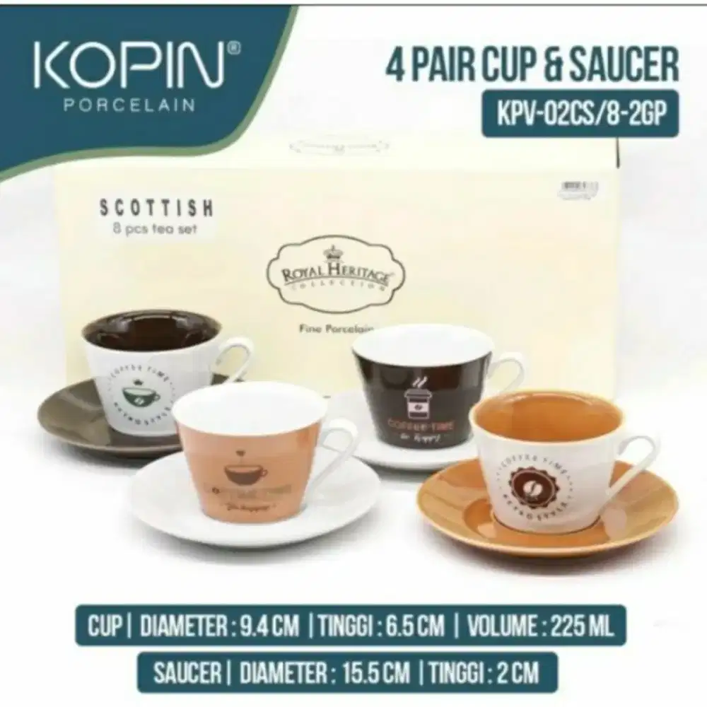 CANGKIR SCOTTISH SQUARE SET ISI 4PCS PORCELAIN 225ML KOPIN