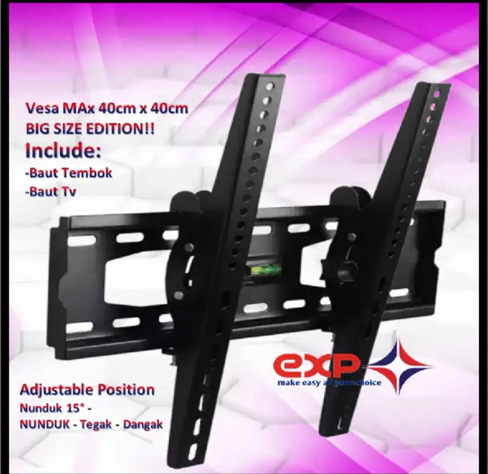 Bracket TV Plus Pasang, Garansi 1th - Rapi, Cepat, kokoh 50 - 65inchi