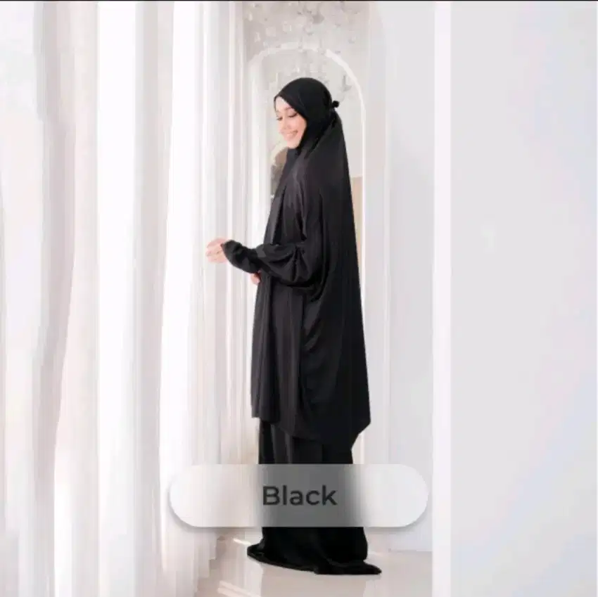 Aida Prayer Robe - Deyn Scarf - Mukena Silk Premium Black