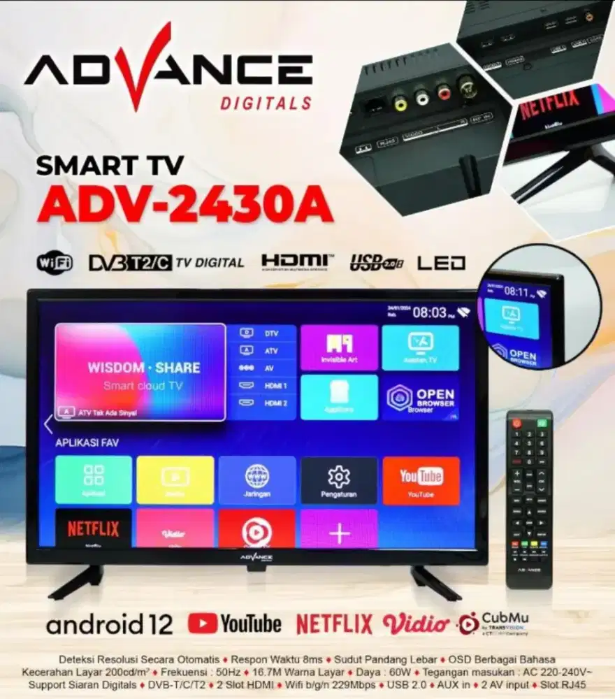 TV LED Digital Advance ANDROID 24 INCH ADV-2430A 24 Inchi Digital