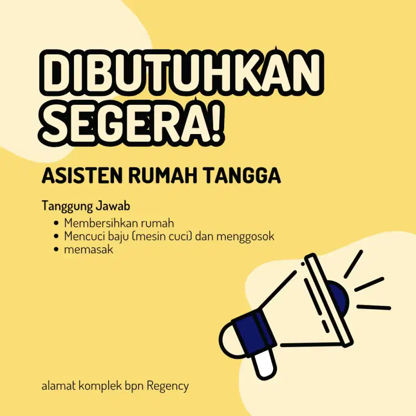 Dibutuhkan asisten rumah tangga