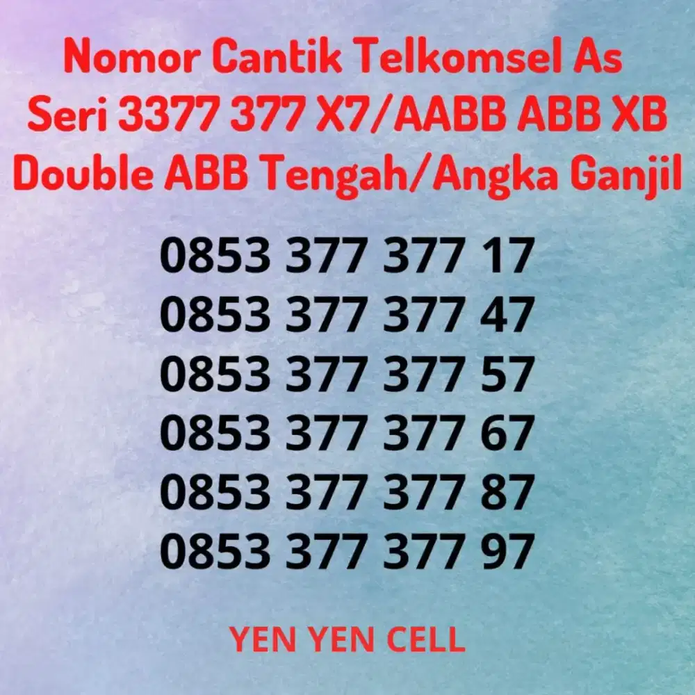 Nomor Cantik Kartu Perdana Telkomsel Seri Double 377 / 377377 Banyak 7