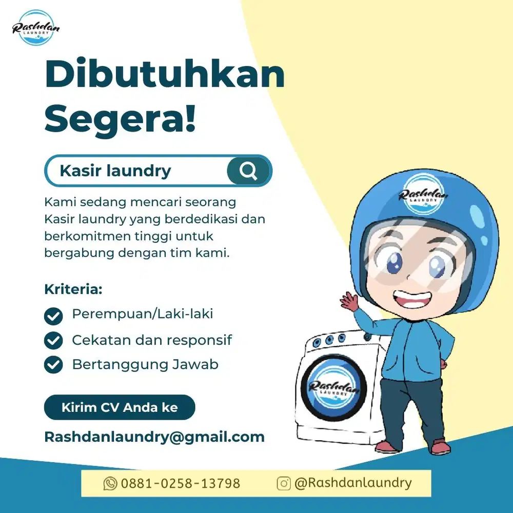 Dibutuhkan kasir Laundry