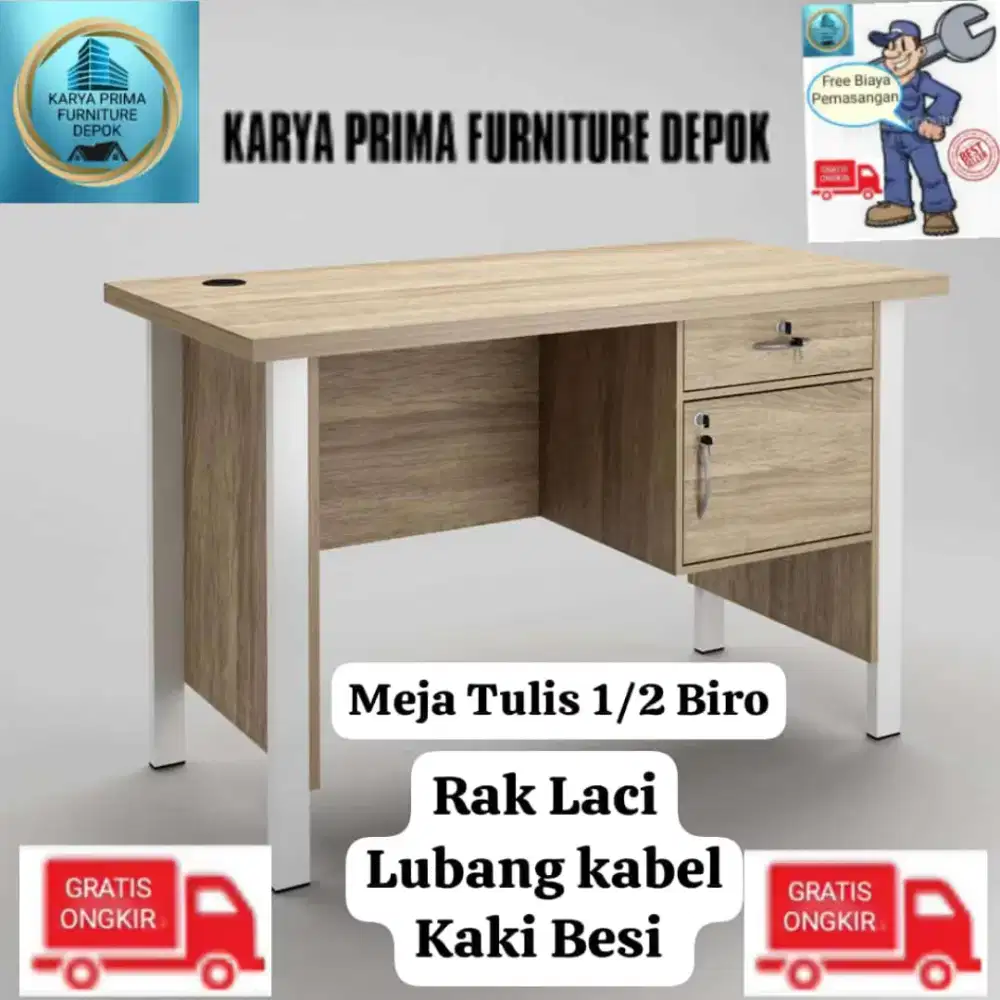 Meja Tulis 1/2 biro kaki besi, rak, laci 950rb free ongkir free pasang