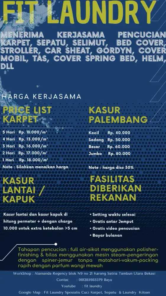 Lowongan pekerja Laundry karpet dan Laundry Kiloan