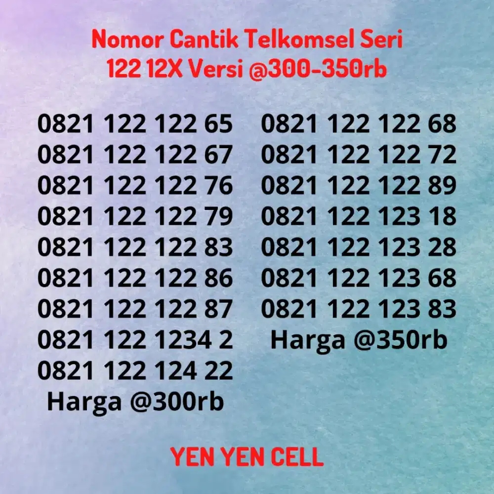 Nomor Cantik Simpati Telkomsel Seri Double 122 / 122122 Angka Kecil
