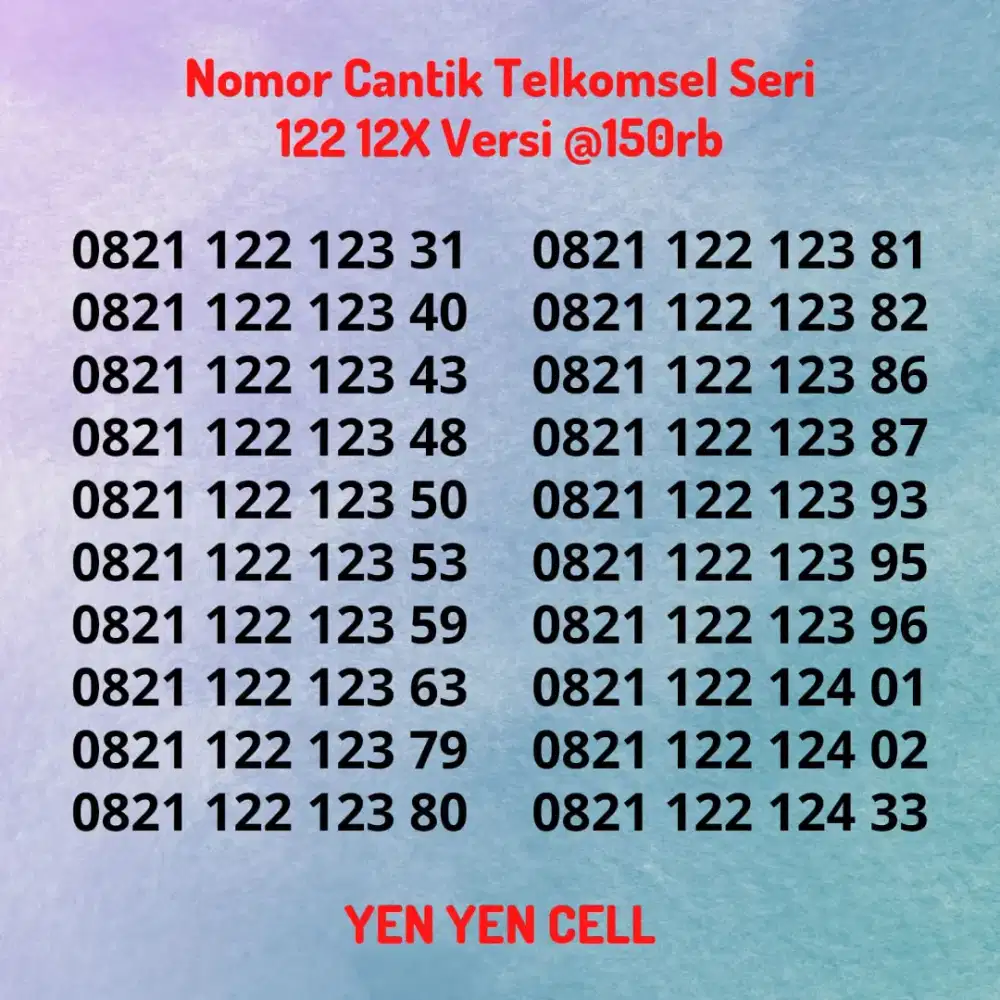 Nomor Cantik Kartu Perdana Telkomsel Simpati Seri Urut 122 123 / 124