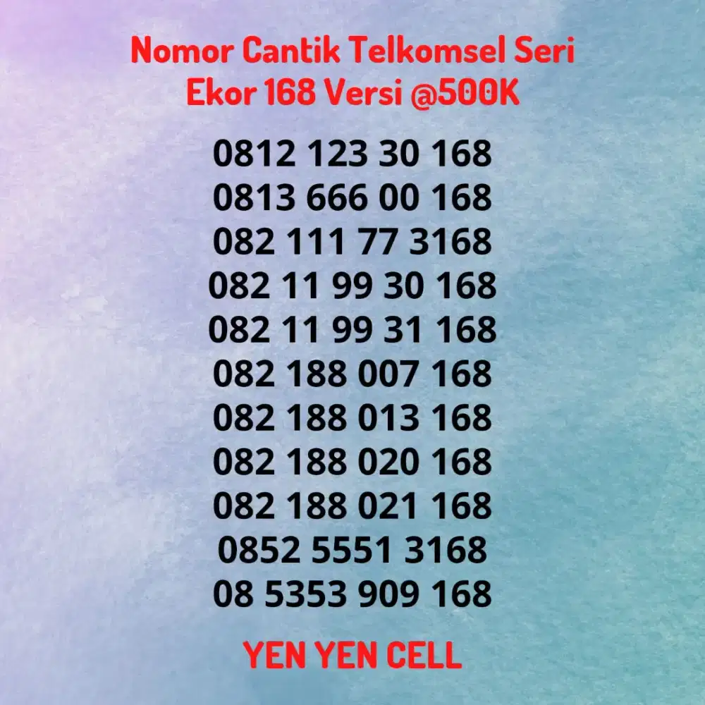 Nomor Cantik Kartu Perdana Telkomsel Simpati Seri Akhiran 168 Belakang