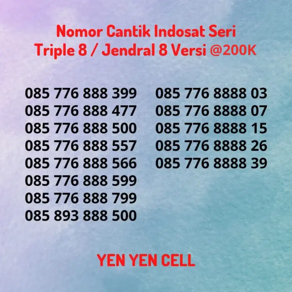 Nomor Cantik Kartu Perdana Indosat Ooredoo IM3 Seri Triple 8 Jendral 8