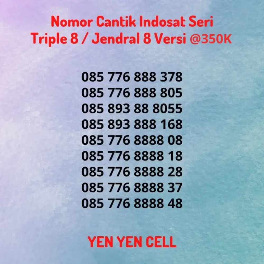 Nomor Cantik Indosat Ooredoo IM3 Seri Triple 8 888 Jendral 8 8888 Hoki