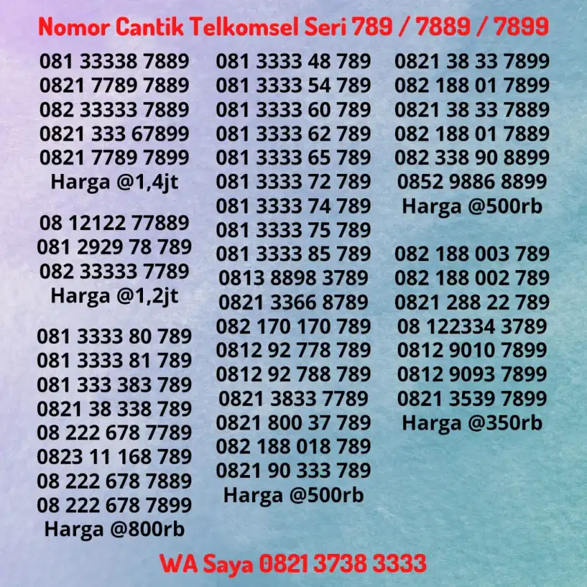 Nomor Cantik Telkomsel Simpati Seri Ekor Akhiran 7889 / 7899 Belakang