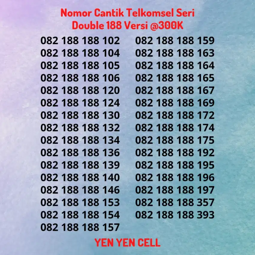 Nomor Cantik Kartu Perdana Telkomsel Simpati Seri Double 188 / 188188