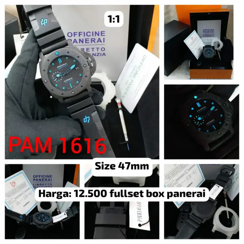 JAM TANGAN PANERAI PAM1616 CARBON WITH BLACK RUBBER STRAP FULLSET BOX