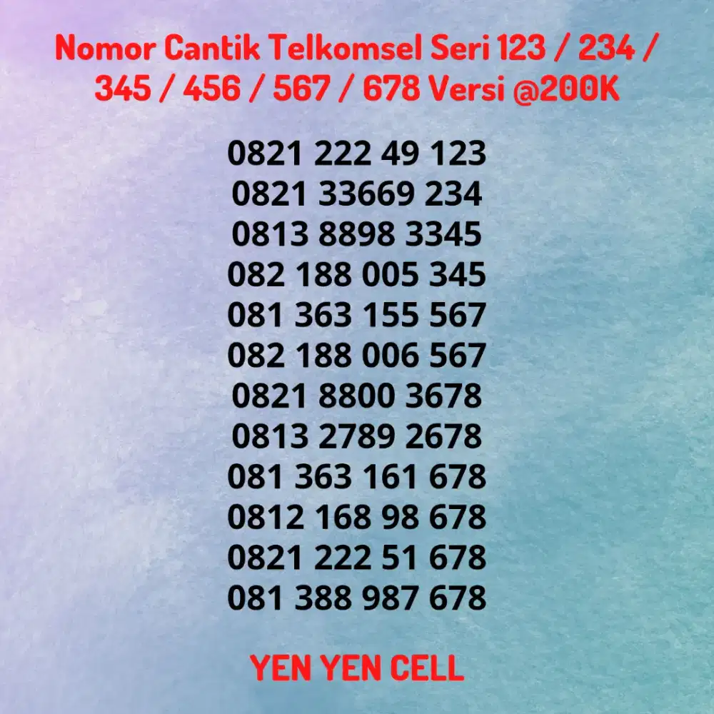 Nomor Cantik Kartu Perdana Telkomsel Simpati Seri 123 / 345 / 567 678
