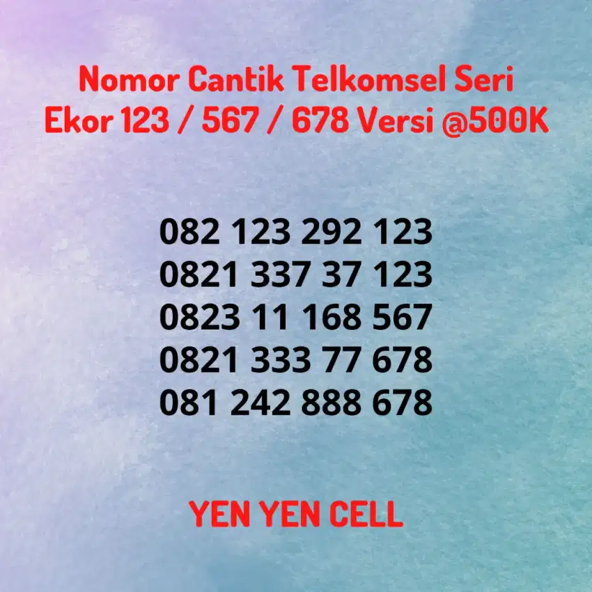 Nomor Cantik Kartu Perdana Telkomsel Seri Ekor 123 / 567 678 Belakang