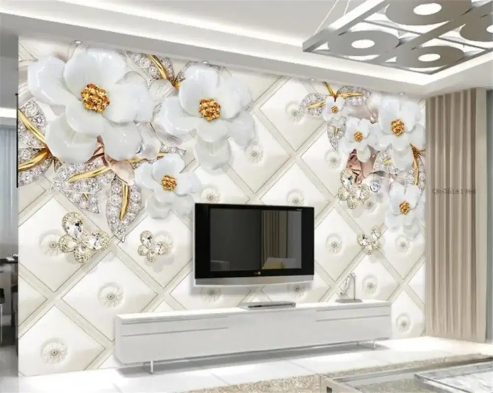 Pasang wallpaper dinding 3d custom gordyn gorden jasa roller blind viv