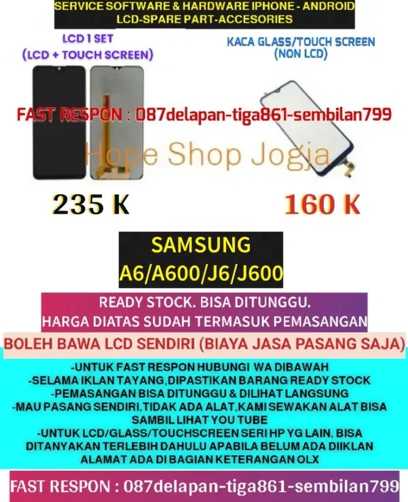 Service HP/Touchscreen/Baterai/LCD samsung J6/J600/A6/A600