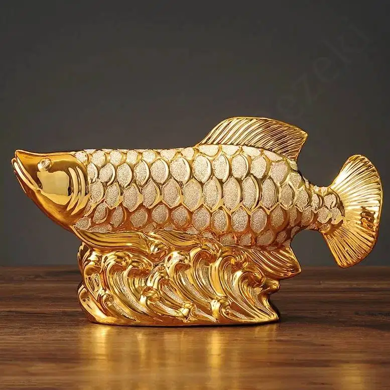 Patung Ikan Arwana Miniatur Awarna Hiasan Emas Miniature Arwarna Gold