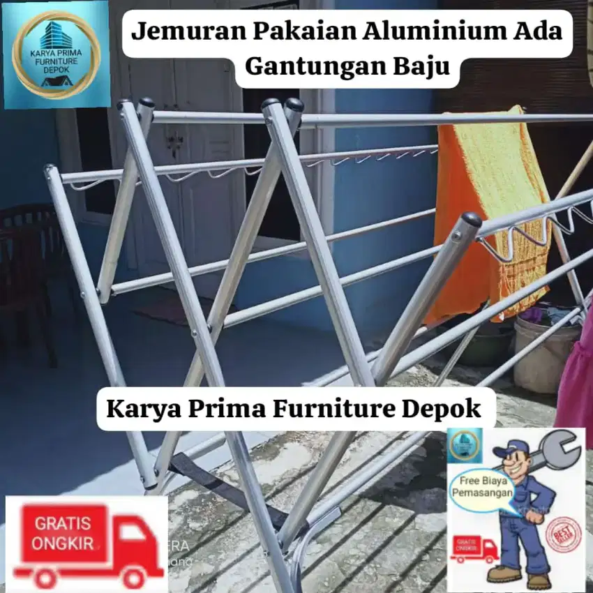 Jemuran Pakaian Aluminium + gantungan baju kuat awet 400rb free ongkir
