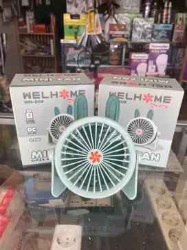 Kipas Mini Recharger Kipas Meja Lucu Welhome Minifan Cas USB Portable