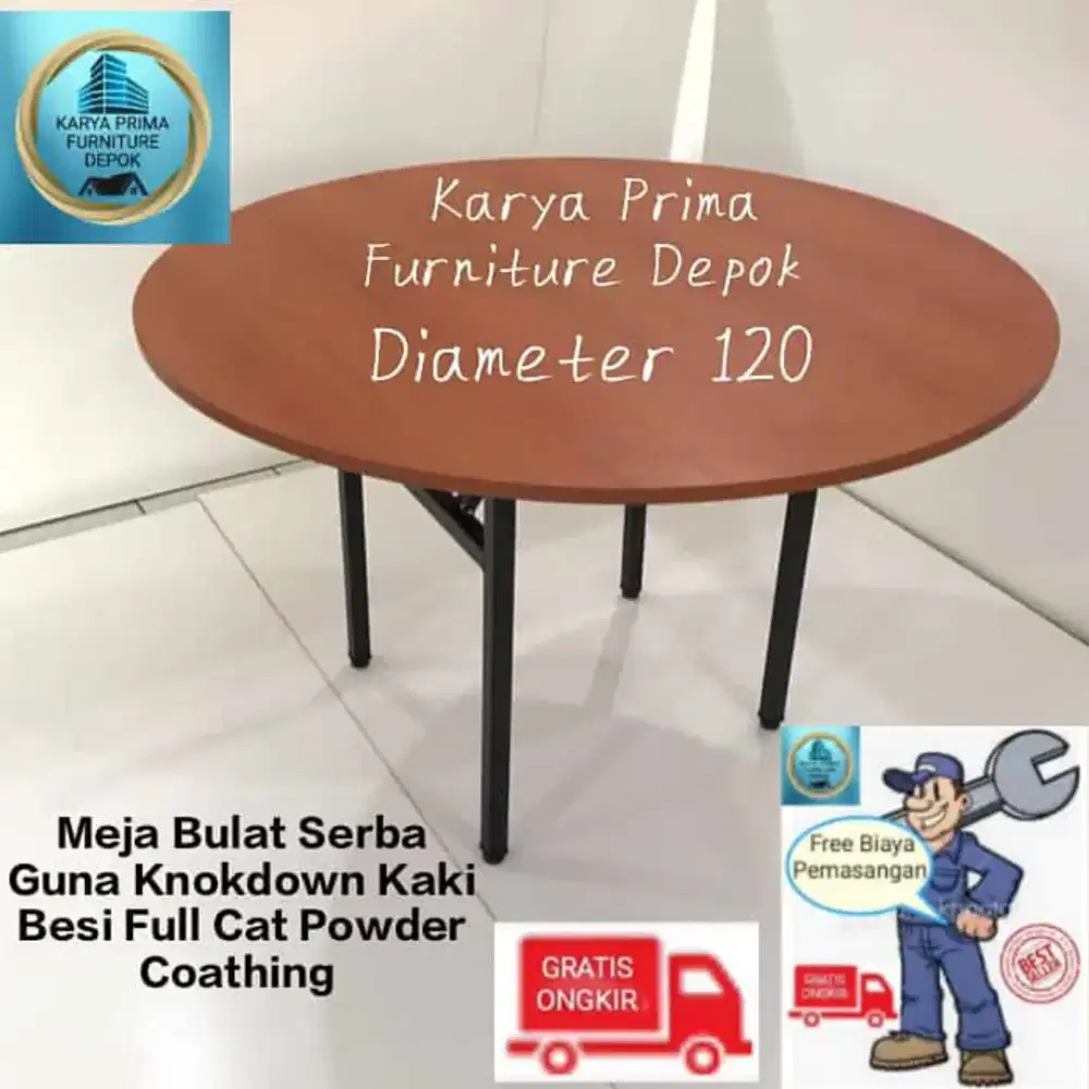 Meja Serba Guna Bulat Diameter 120cm Kaki Besi 1.150.000 free ongkir
