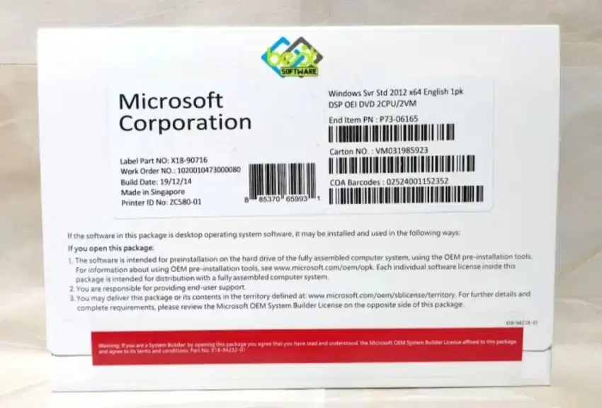 Win server 2012 R2 standard 16 Core 5 CALs fullpack original