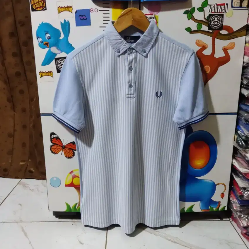 Kaos polo shirt FRED PERRY striped vertikal blue original second