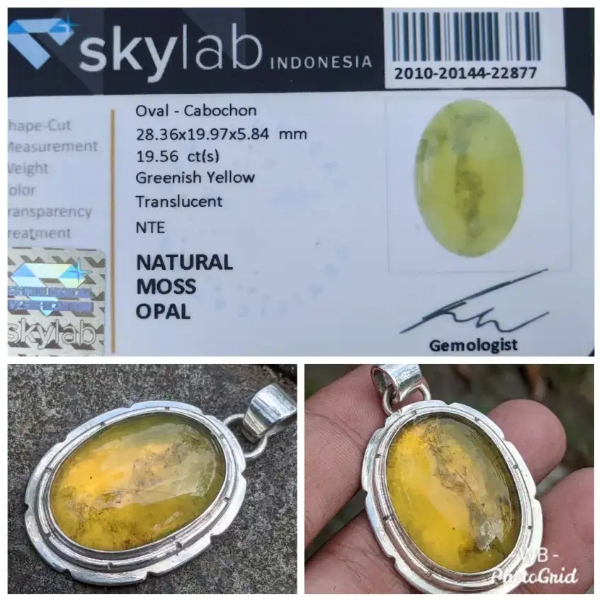 natural moss opal 19.56 cts pendant liontin perak memo SKY lab