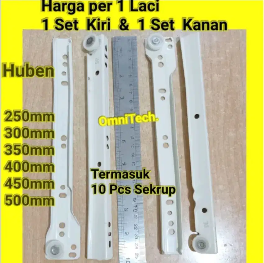 Rel Laci Roda Single Huben Putih 25 , 30 , 35 , 40 , 45 , 50 cm Sekrup