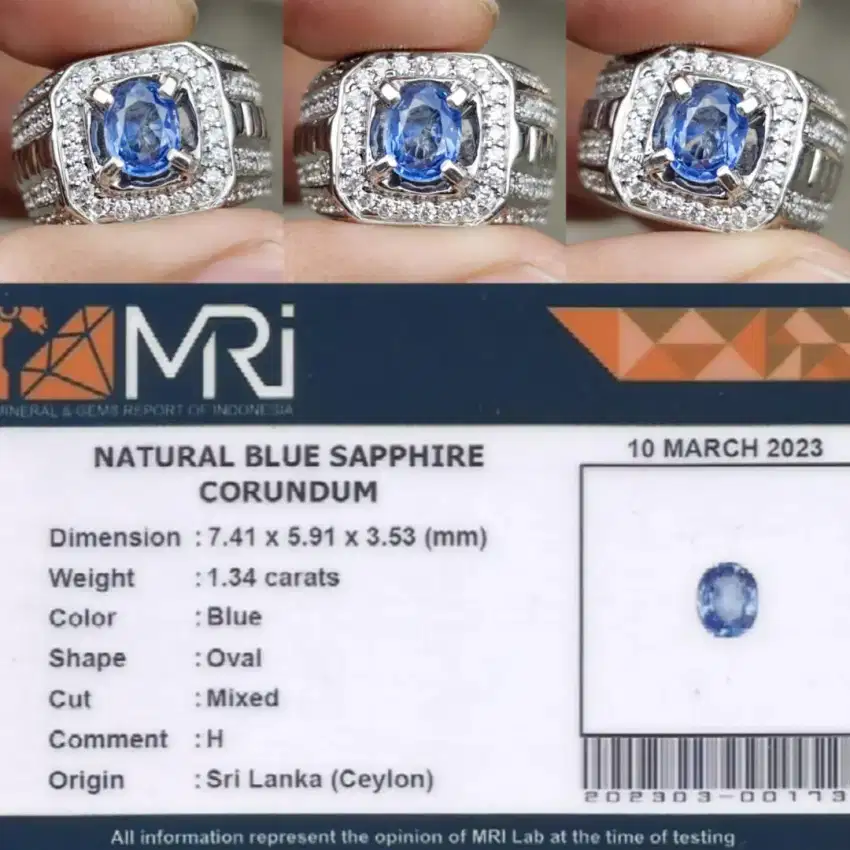 natural eye clean blue safir ceylon ring perak memo MRI lab