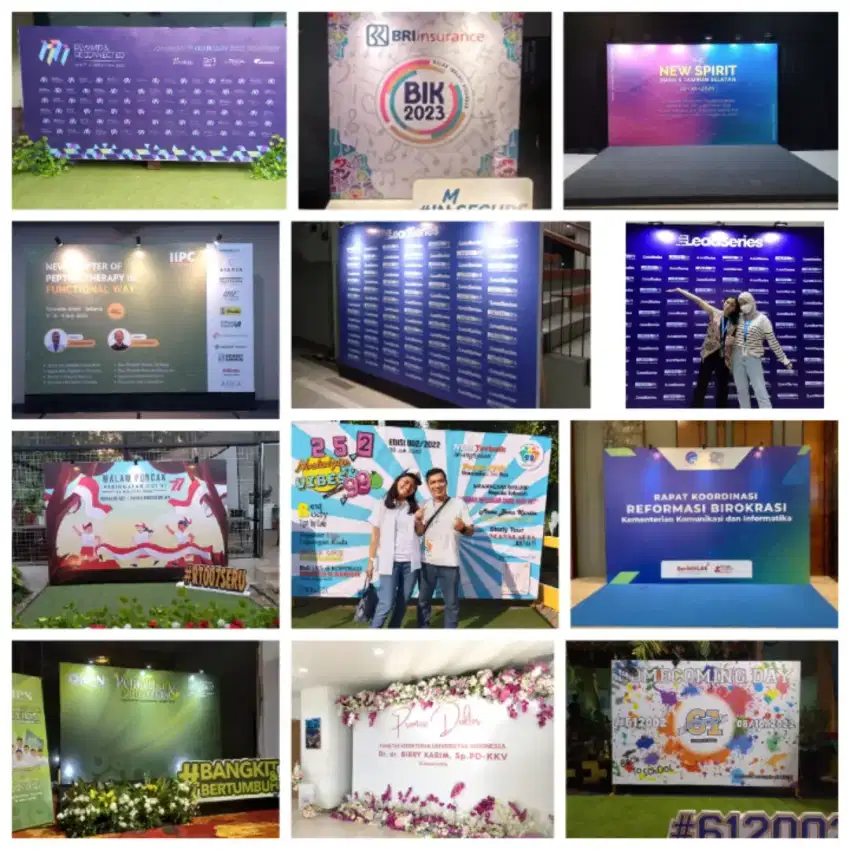 Backdrop dekor utk event kantor kampus ultah reuni dll