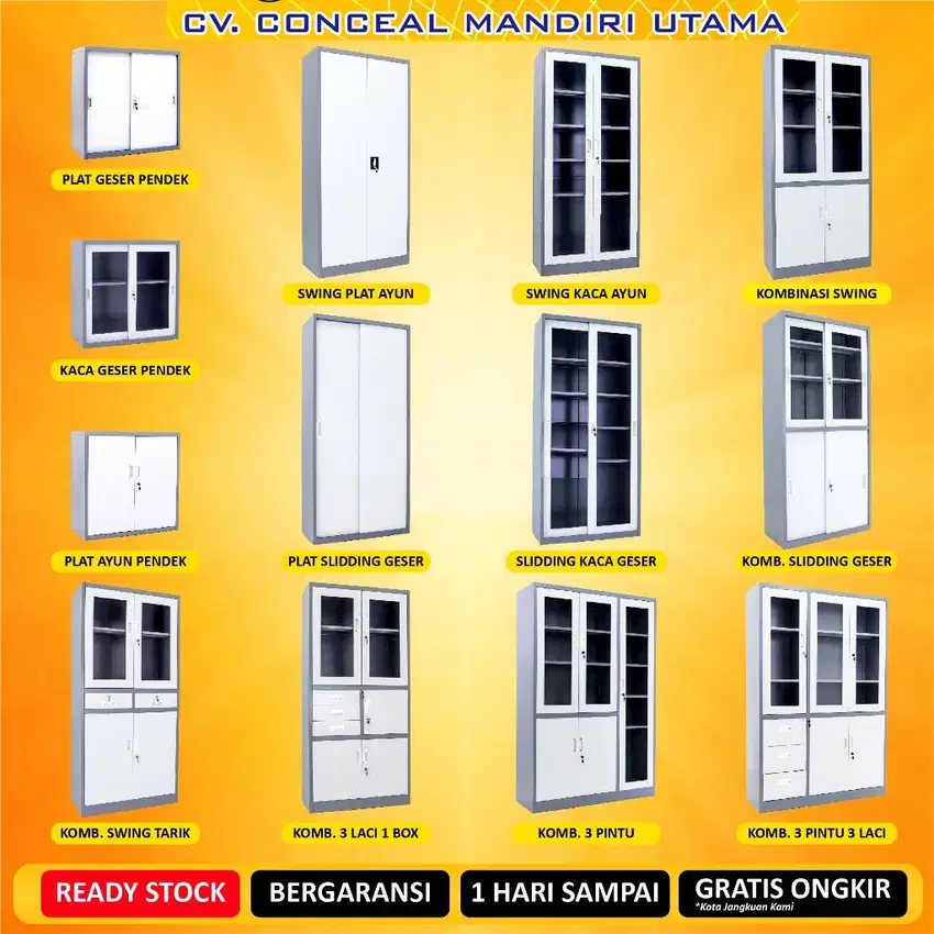 Lemari arsip locker Mess loker Besi 2 Pintu ayun Kabinet Sliding Dokum