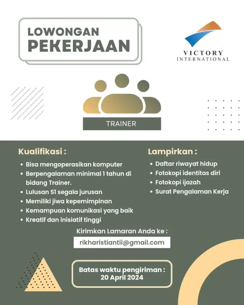 Loker Trainer PT Victory Internasional Future Palembang