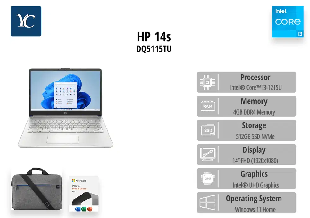 Hp 14S DQ5115TU i3 1215U 4GB 512GB 14.0 F H D Win 11 o h s