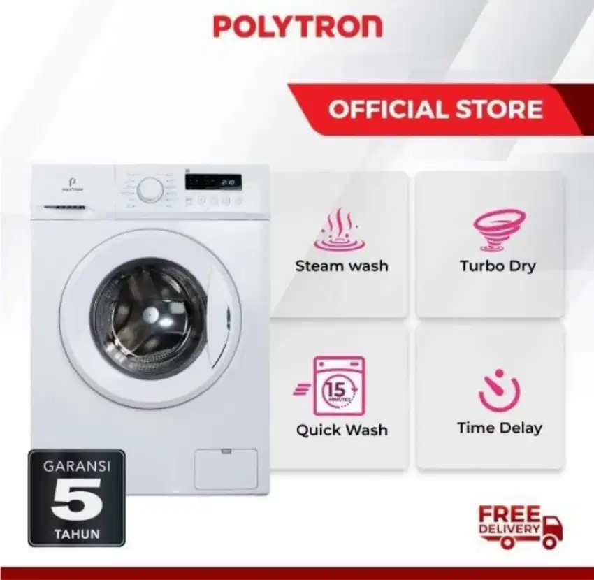 Polytron Mesin Cuci Pintu Depan PFL7051 kap 7kg Garansi Resmi 5thn