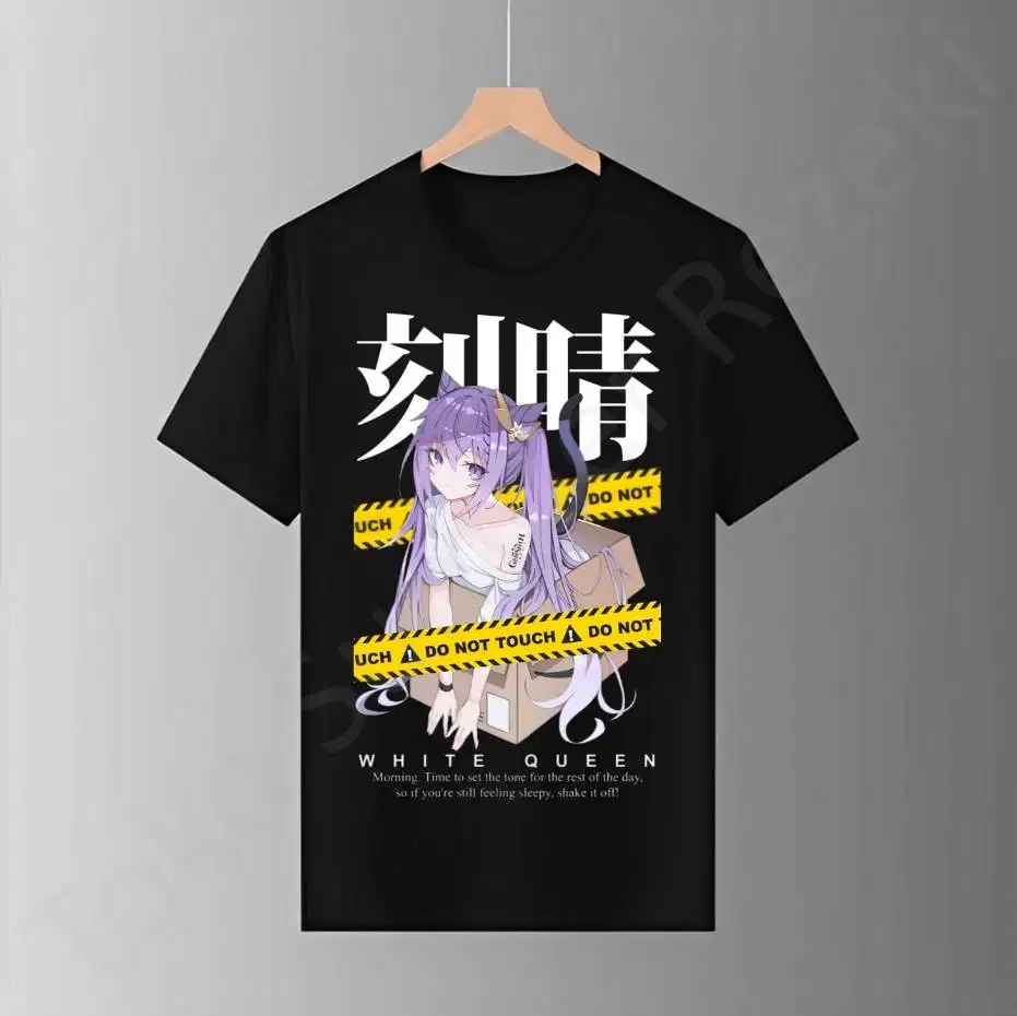 Baju Kaos Oblong Pendek Black TShirt Hitam Keqing Genshin Impact Murah