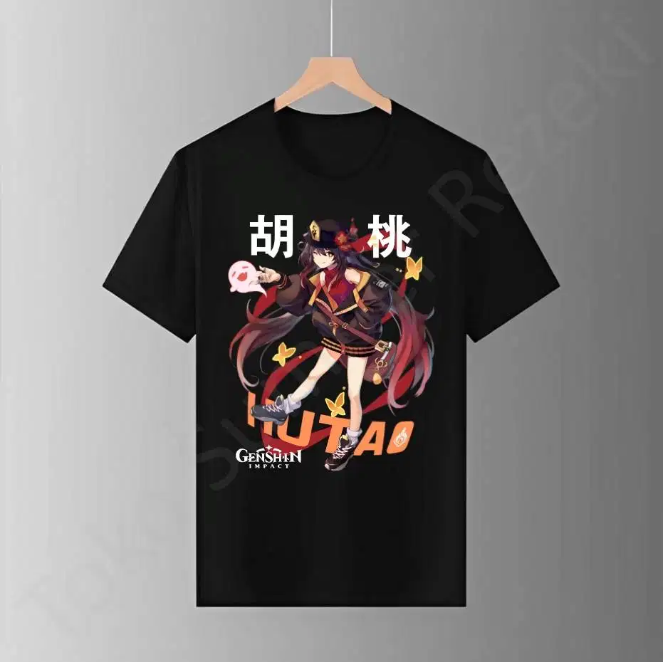 Baju Kaos Oblong Pendek Black TShirt Hitam Hutao Genshin Impact Hu Tao