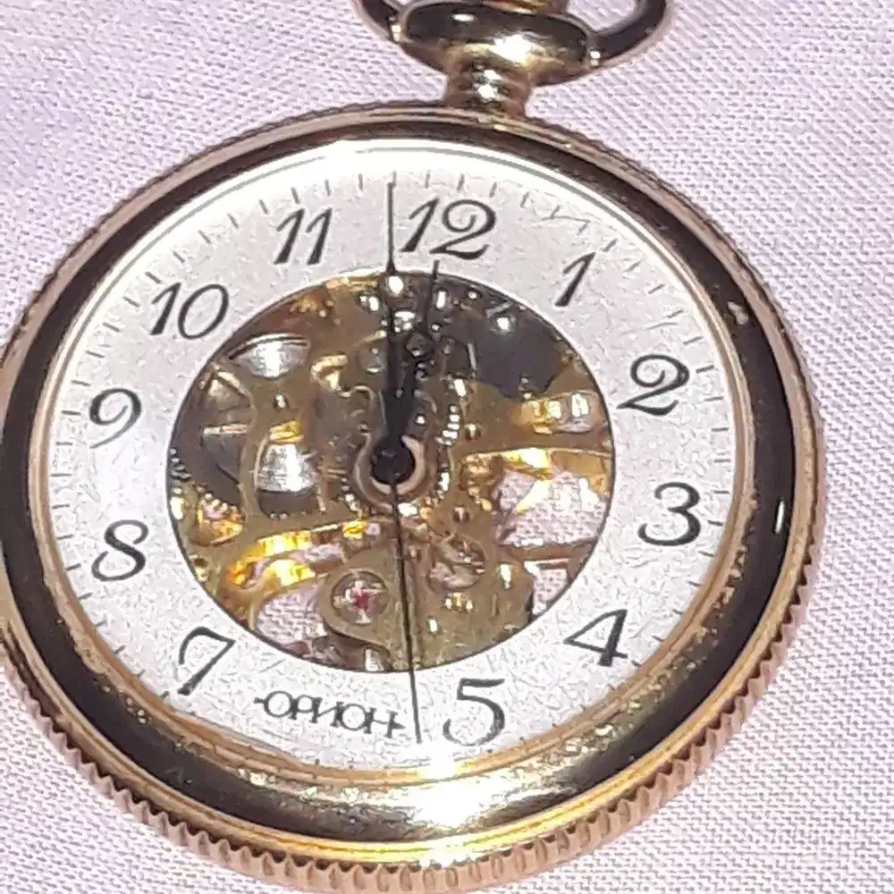 Jam saku mekanik steampunk transparan gold mesin putar