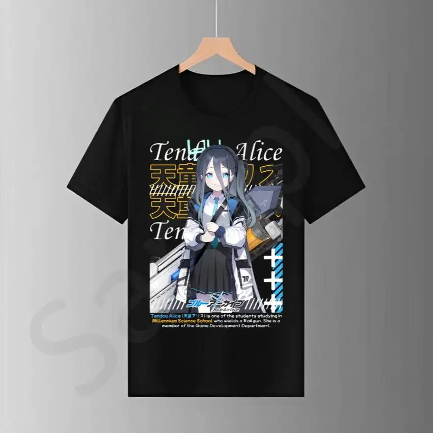 Kaos Tendou Alice Blue Archive Distro Pria Wanita Anime Orb Hitam Full