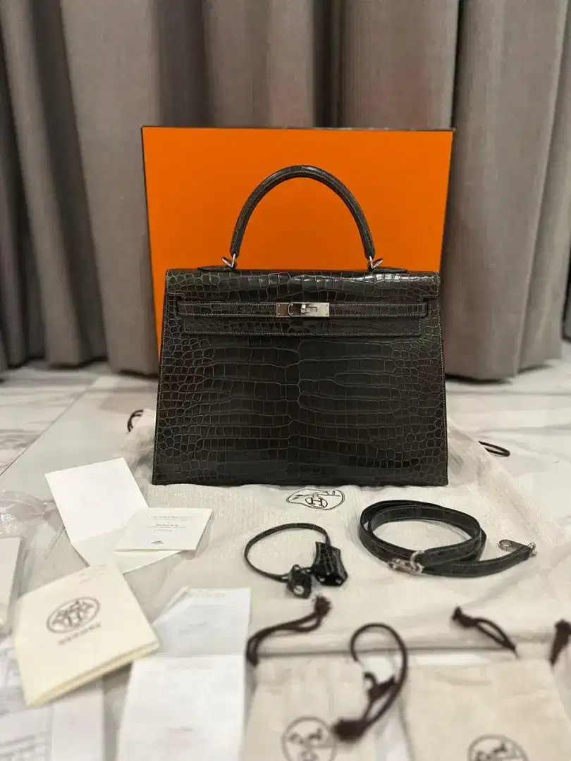 Hermes Kelly K35 Graphite Croco Porosus^ PHW Stamp O square 2011