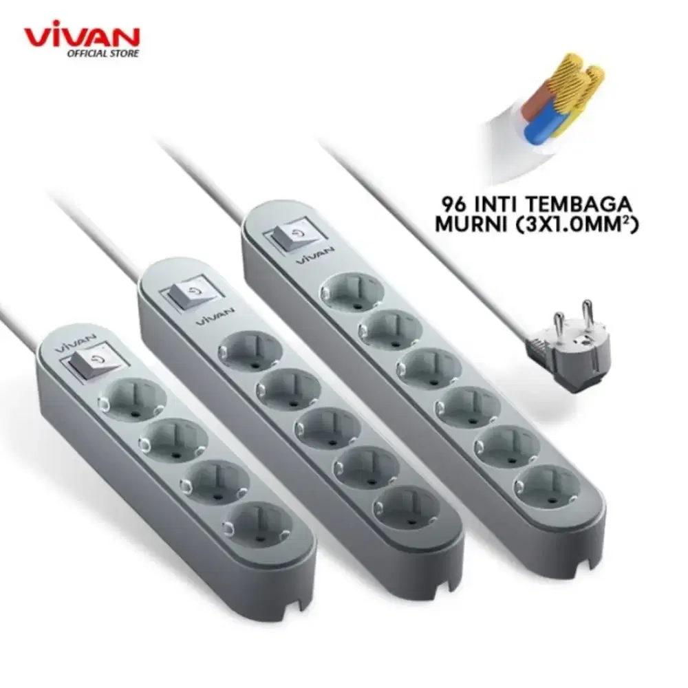 Vivan VPS Stop Kontak Power Strip Socket Colokan Listrik Kabel 1.8m