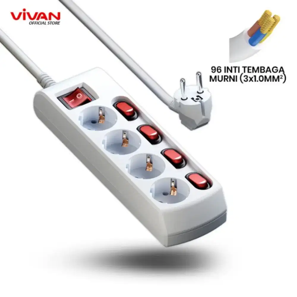 Stop Kontak Vivan VPS Power Strip Socket 4 Slot Saklar Colokan Listrik