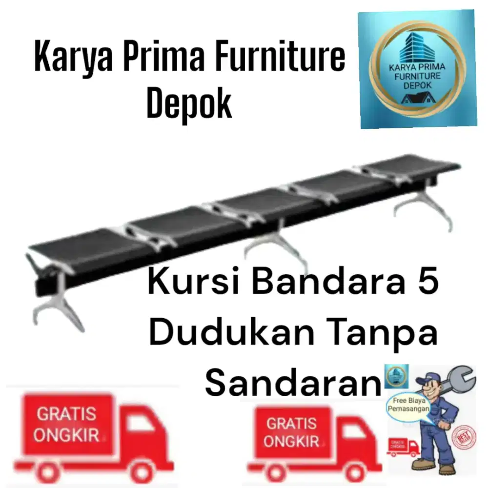 Kursi Bandara 5 Dudukan Tanpa Sandaran kuat awet 1.300.000 free ongkir